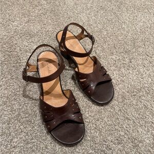 Clarks Chocolate Brown Leather Heeled Sandals